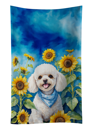 White Poodle in Sunflowers Kitchen Towel