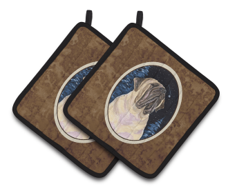 Starry Night Mastiff Pair of Pot Holders (size: 7.5 x 7.5)