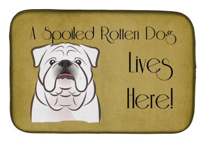 Spoiled Dog Lives Here Dish Drying Mat (Color: English Bulldog - White, size: 14 x 21)