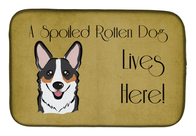 Spoiled Dog Lives Here Dish Drying Mat (Color: Corgi - Tricolor, size: 14 x 21)