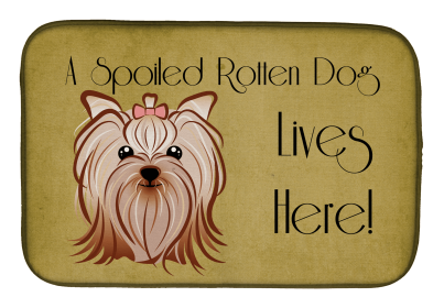 Spoiled Dog Lives Here Dish Drying Mat (Color: Yorkshire Terrier, size: 14 x 21)