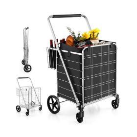 Folding Grocery Cart with Waterproof Liner (Color: Silver & Black)