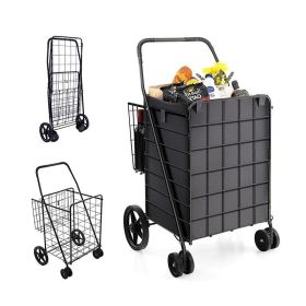 Folding Grocery Cart with Waterproof Liner (Color: Black)